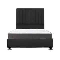 MUEBLES MACRUMO - Combo Cama tapizada Calisia Negro - 2 Plz + colchón semiortopédico