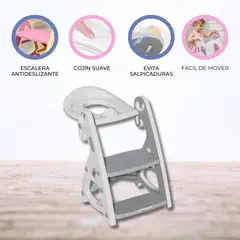 BABY GO - Escalera Multifunción 3 en 1 con cojin «ESCALIN» Gray