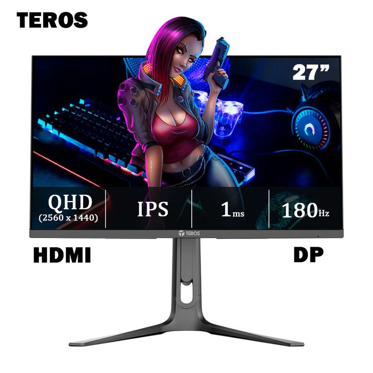 Monitor plano gaming TE-2753G, 27" 2K QHD IPS, 180 Hz, 1 ms, HDMI, DP