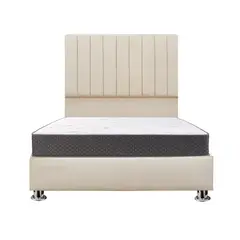MUEBLES MACRUMO - Combo Cama tapizada Calisia - Queen Beige claro+colchón semiortopédico