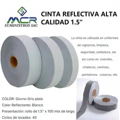 GENERICO - CINTA REFLECTIVA DE ALTA CALIDAD PARA ROPA 1 1/2" o 3.81CM DE ANCHO X100M