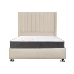 MUEBLES MACRUMO - Combo Cama tapizada Barcelona-15 P Beige claro+colchón semiortopédico