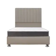 MUEBLES MACRUMO - Combo Cama tapizada Barcelona-2 Pl Beige oscuro+Colchón Semiortopédico