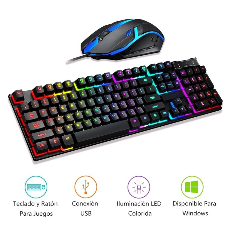 Teclado y Mouse Gaming Retroiluminado Con Luces RGB KT-399