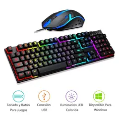 SEISA - Teclado Mecanico y Mouse Gamer RGB 2400DPI USB PC Notbook Antighosting