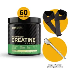 OPTIMUM NUTRITION - CREATINA DE 300gr CON CUCHARA MEDIDORA Y STRAPS - CREATINA MONOHIDRATADA Y MICRONIZADA