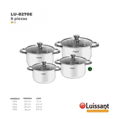 LUISSANT - Set de ollas Acero Inoxidable LU-8270E 08 Piezas