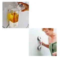 OEM - Dúo Dispensador De Jabón Líquido + Agarradora Ducha Ventosa Baño Pared