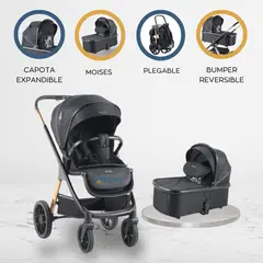 BABY GO - Coche Cuna Moisés Premium «LEXUZ» Black