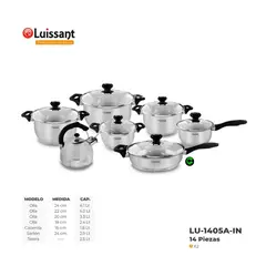 LUISSANT - Juego de ollas Acero Inoxidable LU-1405A-IN 14 Piezas