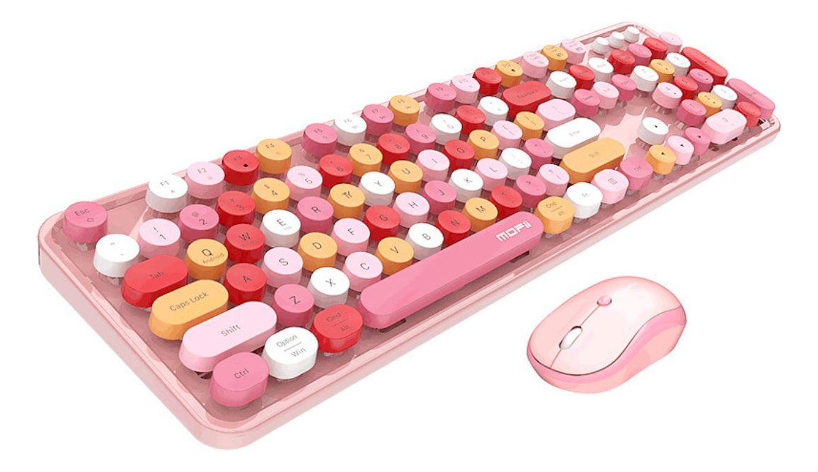 Teclado + Mouse Inalámbrico Lapiz Labial Retro Mujer