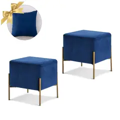 GENERICO - 2 Puff Aurora Cuadrado con Base Metálica Azul + 1 Cojín