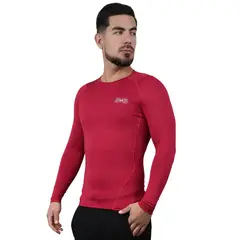M MUSCLE MUSEUM - Polo Deportivo de Compresión Manga Larga Color Rojo Vino para Hombres