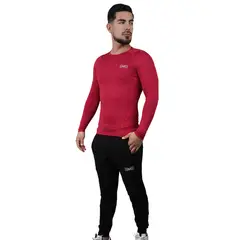 M MUSCLE MUSEUM - Polo Deportivo de Compresión Manga Larga Color Rojo Vino para Hombres