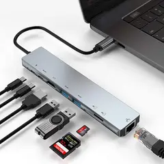 OEM - Hub Adaptador 8 En 1 Tipo C HDMI /RJ45 /USB 3.0 /Tarjeta SD -TF/ 87W