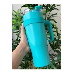 GENERICO - Vaso Térmico Tomatodo con Tapa y Cañita - Turquesa 1200Ml