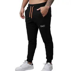 M MUSCLE MUSEUM - Jogger Deportivo Negro y Naranja Bolsillos con Cierre para Hombre