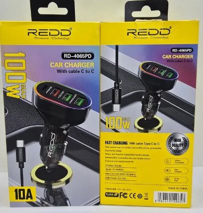 CARGADOR AUTO RAPIDO REDD RD-4065PD 100W USB+C LED 10A