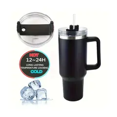 GENERICO - Vaso Térmico Tomatodo con Tapa y Cañita - Negro 1200Ml