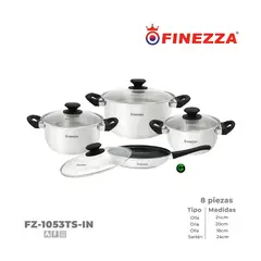 FINEZZA - Juego de ollas Acero Inoxidable FZ-1053TS-IN 8 Piezas
