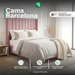 MUEBLES MACRUMO - Combo Cama tapizada Barcelona - 2 Plz Rosado + Colchón Semiortopédico