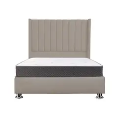 MUEBLES MACRUMO - Combo Cama tapizada Barcelona-Queen Beigeoscuro+Colchón Semiortopédico