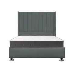 MUEBLES MACRUMO - Combo Cama tapizada Barcelona-15 Pz Gris oscuro+colchón semiortopédico