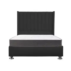 MUEBLES MACRUMO - Combo Cama tapizada Barcelona - Queen Negro + Colchón Semiortopédico