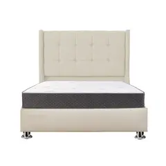 MUEBLES MACRUMO - Combo Cama tapizada Atenas -15 Plz-Beige claro+Colchón Semiortopédico