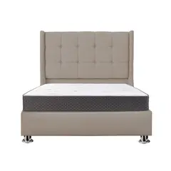 MUEBLES MACRUMO - Combo Cama tapizada Atenas-15 Plz-Beige oscuro+Colchón Semiortopédico