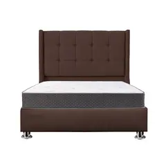 MUEBLES MACRUMO - Combo Cama tapizada Atenas - 2 Plz - Marrón + Colchón Semiortopédico