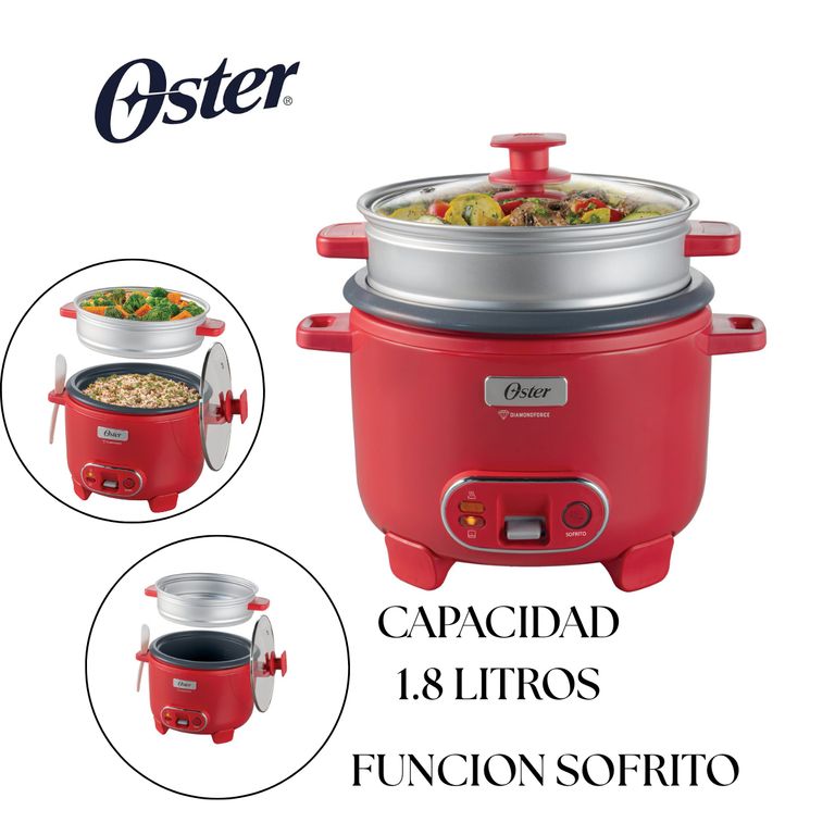 Olla Arrocera 1.8L 3 en 1 Función Sofrito y Vaporera Rojo