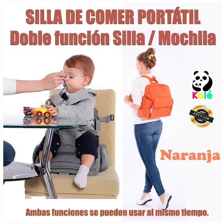Silla de Comer Portátil para Bebé 2en1 Mochila Pañalera con Armazón Rígido Reforzado