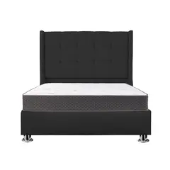 MUEBLES MACRUMO - Combo Cama tapizada Atenas - 2 Plz Negro + colchón semiortopédico