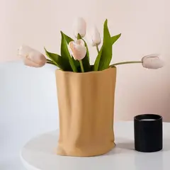 PIA COPELLO STORE - Florero de Cerámica Circular Brillante - Beige