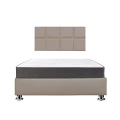 MUEBLES MACRUMO - Combo Cama tapizada Serena-15 Plz Beige oscuro+colchón semiortopédico