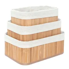 PENTHA - Canastilla Cesto Organizador de Bambú y Lino 3 Piezas