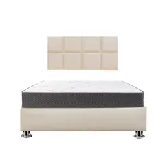 MUEBLES MACRUMO - Combo Cama tapizada Serena -15 Plz Beige claro+Colchón Semiortopédico