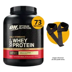 OPTIMUM NUTRITION - GOLD STANDARD WHEY 5LB VAINILLA ICE CREAM + STRAPS - PROTEÍNA WHEY