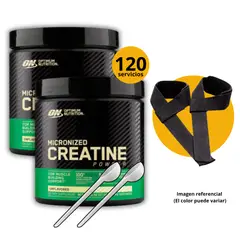 OPTIMUN NUTRITION - CREATINAS ON DE 300gr 2und CON CUCHARA MEDIDORA Y STRAPS - CREATINAS MONOHIDRATADA Y MICRONIZADA