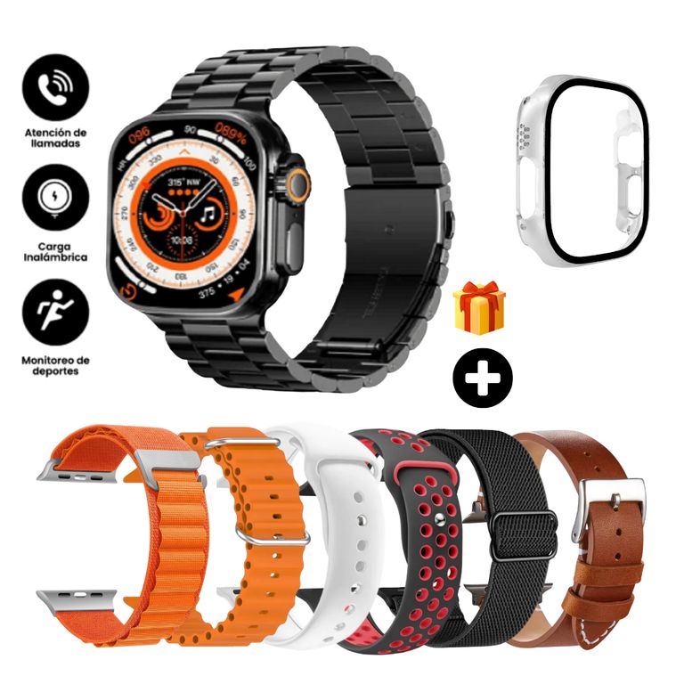 Smartwatch DT 900 Ultra9 Más 7 correas y protector NEGRO