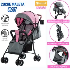 EBABY - Coche de Paseo NAT Maleta con Cubre Pies Plegable Rosado