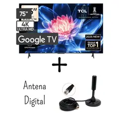 TCL - Televisor 75 Pulgadas QLED UHD 4K Google TV 75T6C + Antena Digital (Modelo 2025)
