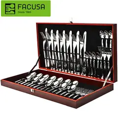FACUSA - Set de Cubiertos Modelo Luna x42 piezas + Estuche Marrón-
