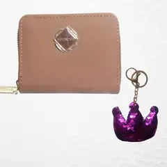 GENERICO - MONEDERO CASUAL PU MARRON + LLAVERO DE REGALO