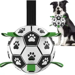 GENERICO - Pelota Soccer Interactiva Para Perros Medianos y Grandes Con Tiras d15cm