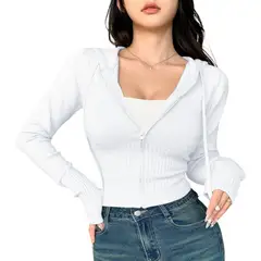 GENERICO - Chompa Mujer Cierre 463G-27 Hilo Tacto Jalapitas Capucha Color Blanco