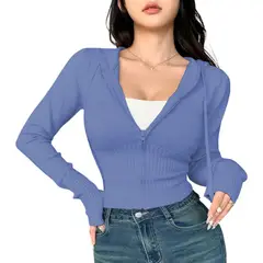 GENERICO - Chompa Mujer Cierre 463G-27 Hilo Tacto Jalapita Capucha Color Celeste