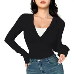 GENERICO - Chompa Mujer Cierre 463G-27 Hilo Tacto Jalapita Y Capucha Color Negro