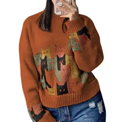 GENERICO - Chompa Unisex 463G-27 Hilo Alpino Barnizado Gatos Color Naranja